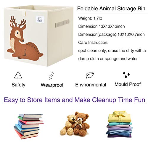 CLCROBD Foldable Animal Cube Storage Bins Fabric Toy Box/Chest/Organizer for Toddler/Kids Nursery, Playroom, 13 inch (Deer) - color: Deer