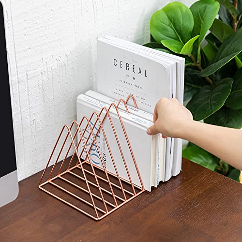 Sooyee 9 Slot Rose Gold Magazine Holder,Desktop File Sorter Organizer Triangle Bookshelf Decor Home Office - color: Rose Gold