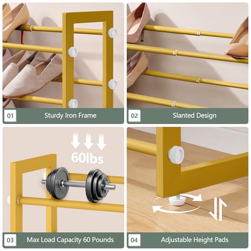 FAVOOSTY 3-Tier Expandable Shoe Rack, Adjustable Shoe Shelf Storage Organizer Space Saving Metal Free Standing Shoe Rack for Entryway Closet Doorway, Silver Grey (Gold, 5 Tier) - color: Gold, size: 5 Tier