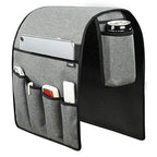 Sofa Armrest Organizer Couch Remote Holder, Sofa Caddy Bedside Organizer Recliner Armchair Accessory for iPad Tablet Phone Magazines in Home Bedroom Office Hotel, 5 Pockets with Font Side Drink Holder