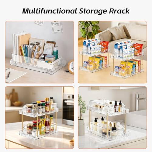 LAREKUN4pack 2-Tier Organizer & Storage Unit Stackable Bathroom Cabinet Organizer Pull-Out Kitchen Pantry Organizer & Storage System Suitable for Countertops, Pantries, Kitchens, Bathrooms - style: 4pack