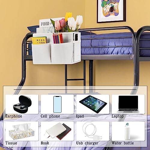 Bedside Caddy White Bedside Hanging Storage Basket Bed Caddy for Headboards Bunk Dorm Rooms Crib Beds Rails Organizer (White) - color: White