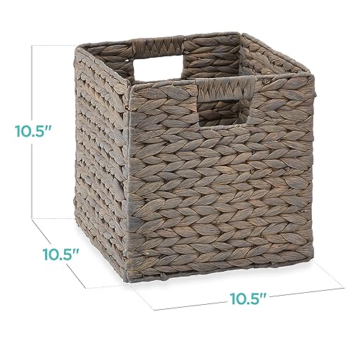 Best Choice Products 10.5x10.5in Pack of 5 Cube Storage Baskets, Water Hyacinth Multipurpose Collapsible Organizers, Handwoven Laundry Totes for Laundry, Living Room, Kids Room & Nursery - Gray - color: Gray, size: 10.5x10.5in