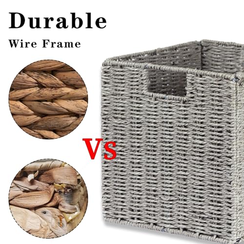 Vagusicc Wicker Basket, Set of 2 Hand-Woven Wicker Storage Basket, Foldable 11 inch Cube Storage Bins, Storage Baskets for Organizing Shelves, Closet Organizers and Storage Bins, Gray (11″×11″×11″) - color: Grey, size: 11'' x 11'' x 11''