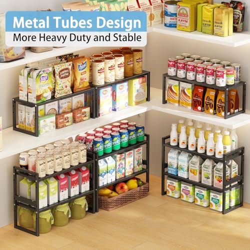 2 Pack Expandable Kitchen Cabinet Shelves Organizer,Heavy Duty Metal Shelving Units and Storage,Stackable Adjustable Kitchen Storage Organization Shelves Rack for Counter Cupboard Pantry,Length:20.5" - size: 2 Tier: 8.3"D x 20.5"W x 15.8"H