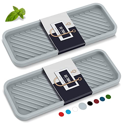 EG-SIPRO Kitchen Sink Organizer Tray,2 Pack Silicone Sponge Holder for Kitchen Sink Bathroom Counter Tray Silicone Soap Tray Holder for Soap dispenser Bottle - color: Grgr, size: 9×3.7inch