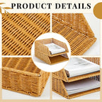 Yeaqee 2 Pcs Paper Tray Organizer for Desk Woven Letter File Organizer A4 File Tray Desk Paper Basket Letter Size Imitation Rattan Holder Organization Rack for Office Storage(Brown,Sleek Style) - style: Sleek Style