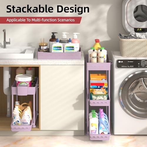 Sevenblue Under Sink Organizer, Bathroom Organizers and Storage, 2 Tier Multi-Use Pull Out Cabinet Organizer with Hang Hooks and Cups (Pink, 4 Pack) - color: Pink, size: 12.8 Inch