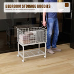 2-Tier Rolling Laundry Basket Cart with Wheels,Bathroom Laundry Hamper Cart with Handle and Divider,Multi-Purpose Storage Organizer for Laundry Room, Bathroom, Kitchen, Bedroom