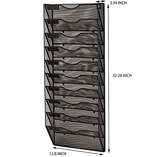 EASEPRES 10 Pocket Mesh Hanging Wall File Organizer, Wall Mounted Mail Paper Document Folder Holder, Clipboard Storage Organization Magazine Rack with Nametag Label for Office Home School, Black - color: Black, size: 10 Tier