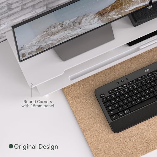 Monitor Stand Dual Monitor Stand Riser for Desk,Wood Desk Shelf Storage Organizer with Phone Tablet Holder (42.5 Inch, White)
