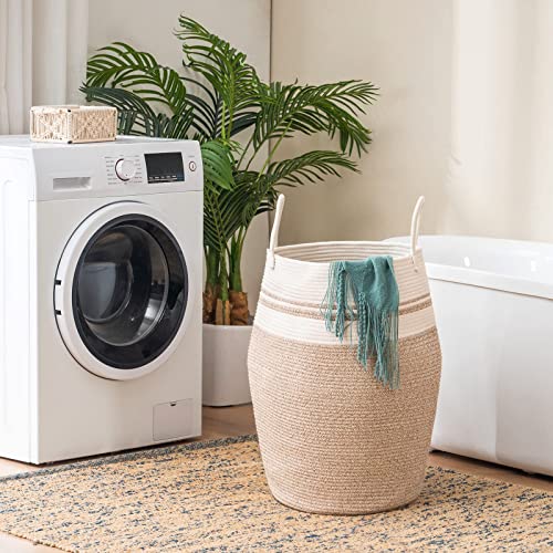 Cotton Rope Laundry Hamper by YOUDENOVA, 105L - Woven Collapsible Laundry Basket - Clothes Storage Basket for Blankets organizing, Bedroom Storage, Clothes Hamper – Brown - color: Brown