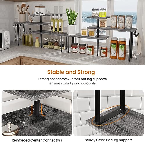 Homode Kitchen Countertop Organizer, 3 Tier Corner Shelf Bathroom Counter Organizer, Wooden Counter Shelf Stand Space Saver, Easy Assembly, Rustic Grey - color: Rustic Grey, With Hooks