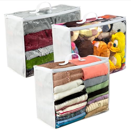 VitalUp 3 pack Clear Plastic Storage Bag with Zipper, Foldable Moving Bag for Comforters, Blankets, Bedding, Storage Containers, Breathable, Durable Clothes and Duvet Closet Organizers, 18x15x9 - color: Clear with Non-Woven Sides, size: 18x15x9 (39.8L) -