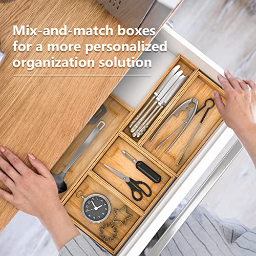 Bamboo Kitchen Drawer Organizer,Stackable Silverware Tray Utensil Organizer Cutlery Holder for Kitchen,Wooden Storage Box for Bathroom, Multi-Use Storage Bins Boxs Dividers for Office(9x6x2.5 inch） - size: 9x6x2.5inch