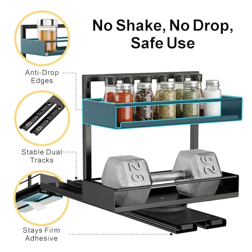 iSPECLE 2 Pack Pull Out Spice Rack - Rotate Peel and Stick No-Drill Vertical Spice Rack Organizer for Cabinet Easy Access Spices, Adjust Height for 4oz to 8oz Spice Jars, Fits Small Pantry Cabinet - color: 2-Pack Black