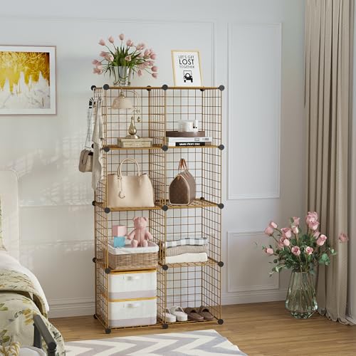 C&AHOME Wire Cube Storage, 8 - Cube Organizer Metal C Grids, Modular Shelves Units, Closet Organizer, Ideal for Home, Office, Living Room, 24.8" L x 12.4" W x 48.4" H, Brown UWCS3008R - color: Brown, size: 8 Cube