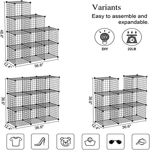 C&AHOME Wire Cube Storage - 9-Cube Organizer, Metal Grids, Modular Bookshelf, Closet Cabinet, Ideal for Home, Living Room, Office - 36.6'L x 12.4'W x 48.4'H Black - color: Black, size: 9 Cube
