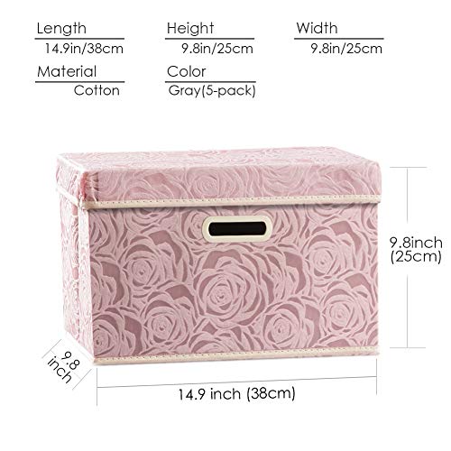 PRANDOM Collapsible Storage Boxes with Lids [5-Pack] Fabric Decorative Storage Bins Cubes Organizer Containers Baskets with Cover Handles Divider for Bedroom Closet Living Room Pink 14.9x9.8x9.8 Inch - color: Pink, size: Medium(5-Pack)