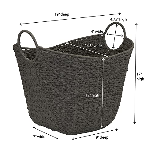 Household Essentials Paper Rope Basket with Handles, Natural Woven Woven Storage Basket, Great for Decoration or Organization - color: Grey Paper Rope