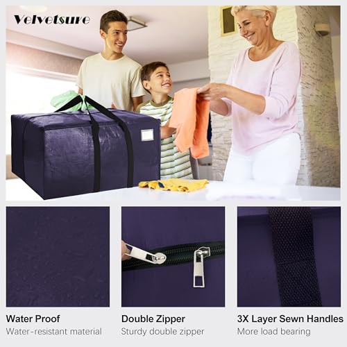 VELVETSURE Heavy Duty Extra Large Moving Bags W/Backpack Straps - Strong Handles & Zippers, Storage Totes For Space Saving, Fold Flat, Alternative to Moving Box and Storage Bin (Set of 6, Blue) - color: Blue, size: 24 Gal - 6 Pack