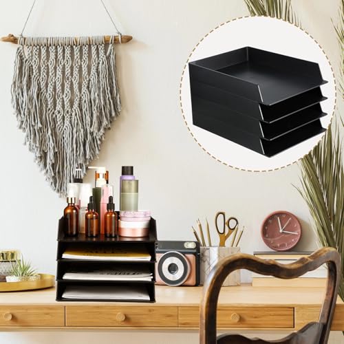 Wenqik 12 Pcs Stackable Paper Trays Rectangular Plastic Desk Holder Desktop Document File Organizer Storage Letter for Office Classroom (Black) - color: Black