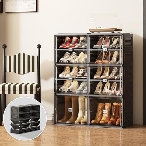 Vipbox Black Shoe Rack Organizer Cabinet for Closet Entryway,Clear Shoe Storage Boxes Stackable Sneaker Storage with Door Easy Assembly Shoe Cabinet with Lids Large 5 Tiers 20 Pairs - size: 5 Tiers 20 Pairs