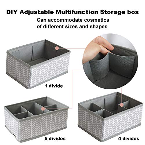 VERONLY Cosmetic Storage Bins Makeup Organizer, Adjustable Multifunction Storage Box Desk Drawer Divider for Makeup Brushes, Bathroom Countertop or Dresser, Set of 3 (Grey) - style: Tree Branch Pattern 3PC