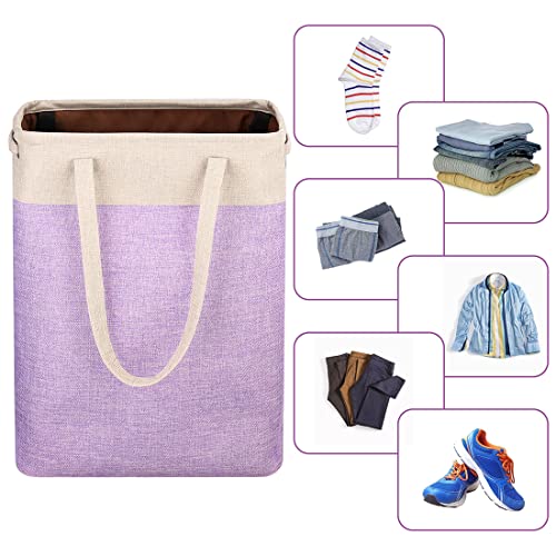 i BKGOO Laundry Basket with Handles Beige&Purple Slim Laundry Bin Collapsible Dirty Clothes Basket Narrow Laundry Bag Foldable Dirty Hamper for Camping, Dorms, Apartments - color: Beige&Purple