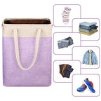 i BKGOO Laundry Basket with Handles Beige&Purple Slim Laundry Bin Collapsible Dirty Clothes Basket Narrow Laundry Bag Foldable Dirty Hamper for Camping, Dorms, Apartments - color: Beige&Purple
