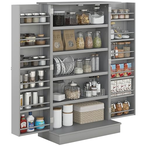 HOMCOM 41" Kitchen Pantry Storage Cabinet, Freestanding Kitchen Cabinet with 12 Door Shelves, Double Doors, 5-Tier Shelving and Adjustable Shelves, Gray - color: Grey, size: 41"H