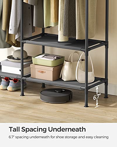 SONGMICS Heavy Duty Clothes Rack, 65 Inch Freestanding Portable Wardrobe with Hanging Rails and Shelves, Total Load 242 lb, Easy Assembly, for Cloakroom, Bedroom, Black URDR201B02 - size: 65"L x 17.7"W x 74.8"H