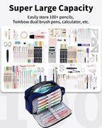 Sooez Big Capacity Pencil Pen Case, Upgraded Canvas Pencil Pouch Pencil Bag Organizer, Large Storage with Separate Compartments Easy Grip Handle, Aesthetic Supply for School Teens Adults - color: Canvas Navy Blue
