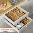 Bamboo Utensil Organizer for Kitchen Drawers, Utensil Tray and Cutlery Silverware Holder,Wood Drawer Dividers with 5 Slots - size: 5 Slots