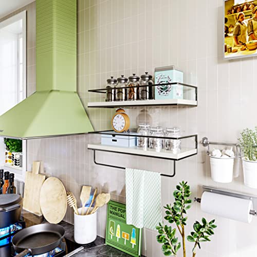 Shario White Floating Shelves - Set of 2, Wall Mounted Hanging Shelves with Black Towel Rack, Decorative Storage Shelves for Bathroom, Kitchen, Living Room & Bedroom (Modern White, 15.7 Inches) - color: Modern White