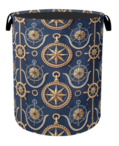 Navy Blue Sailor Anchor Laundry Basket with Handles - Extra Large Foldable Hamper for Bathroom/Laundry/Bedroom/Dorm, Washable Fabric Storage Bin - color: Navy Blue Sailor Anchor