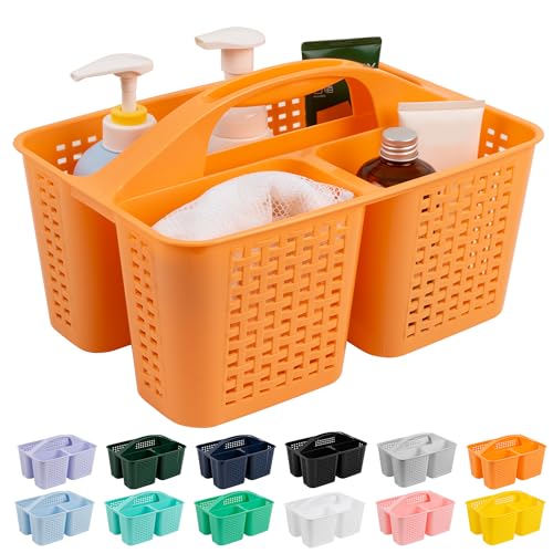 Tiawudi Portable Shower Caddy, Caddy Organizer with Handle, Plastic Shower Basket Hold Soap, Shampoo, Hair Supplies and Beauty Products, Cleaning Supplies Organizer for Home, Dorm, Shelf and Cabinet - color: Orange