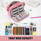 Sooez High Capacity Pencil Case, Big Pencil Bag Pouch Box Organizer Pen Case, Portable Journaling Supplies with Easy Grip Handle & Loop, Asthetic Supply for Girls Adults, Pink - color: Pink