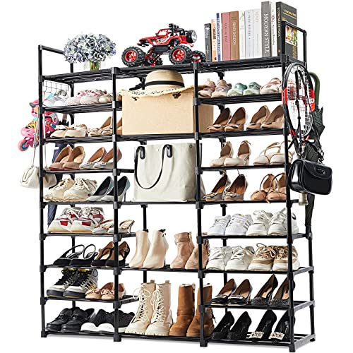 Mavivegue 9-Tier Metal Shoe Rack - Holds 50-55 Pairs, Tall Storage Shelf for Shoes, Boots, Entryway, Closet, Garage - color: Black, size: 3 Row 9 Tier