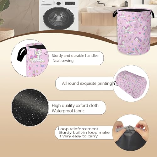 Laundry Hamper,Pink Unicorn Laundry Basket,Dreamy Rainbow Portable Collapsible Laundry Room Organization Storage for Dorm Room,Nursery,Bathroom,Bedroom,16x20 Inch - color: Pink Unicorn