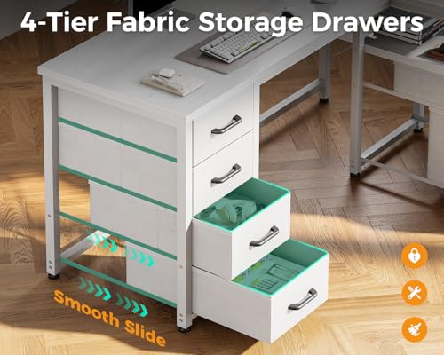 Coleshome L Shaped Computer Desk with 6 Drawers & Power Outlet, 63 Inch Office Desk with Reversible Storage Shelf & File Drawer, Home Office Desk, White - color: White, size: 63 Inch