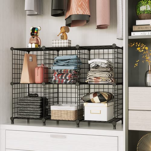 AWTATOS Wire Cube Storage Organizer, Closet Organizers and Storage, Metal 6 Cube Storage Shelves Bookshelf, Portable Closet Clothes Organizer for Bedroom, Home, Office, Black - color: Black, size: 6 Cube(30x30cm)