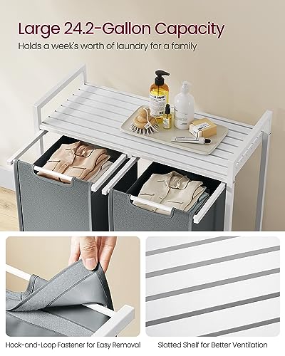 VASAGLE Laundry Hamper, Laundry Basket, Laundry Sorter with 2 Pull-Out and Removable Bags, Shelf, Metal Frame, 2 x 12.1 Gallons (46 L), 28.8 x 13 x 28.4 Inches, Slate Gray and Cloud White UBLH201W11 - color: Slate Gray + Cloud White, size: 2 Bags - 92 L