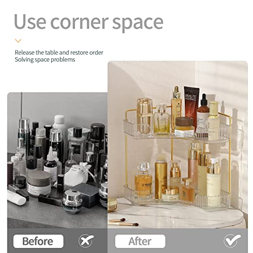INVSSENE Corner Bathroom Countertop Organizer, Vanity Trays for Counter, Makeup Organizers, Perfume Tray, Kitchen Spice Rack, (Clear, 2 Tiers) - color: Clear, size: 13.6" x 10" x 15.1"