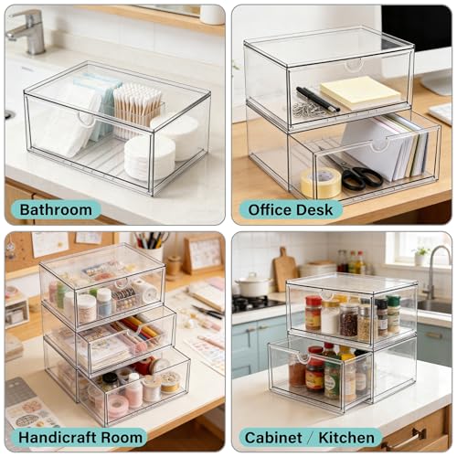 Prsildan Acrylic Makeup Organizer, 2 Pack Stackable Clear Storage Drawers for Baby Bottles Desk Organizers with 2 Drawers for Countertop Vanity Nursery Modular System for Cosmetics Jewelry - style: Style1-2 Drawers