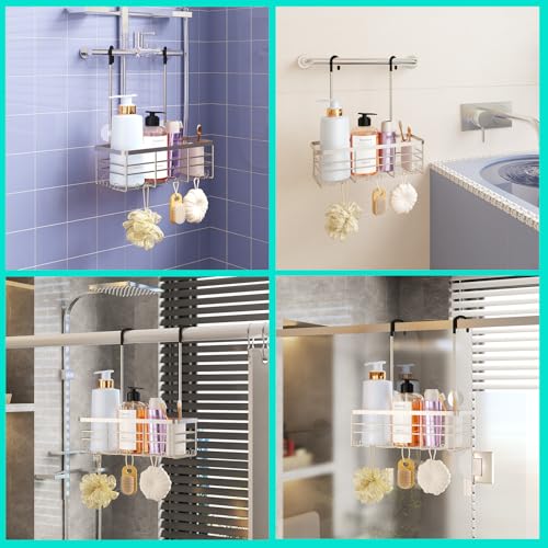 HapiRm Hanging Shower Caddy Organizer - No Drilling Shower Organizer with Hooks, Rustproof & Waterproof 304 Stainless Steel Bathroom Shelves - Brushed Nickel (1 Basket) - color: Brushed Nickel- 1 Basket