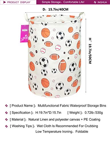 Laundry Hamper Large Canvas Fabric Lightweight Storage Basket/Toy Organizer/Dirty Clothes Collapsible Waterproof for College Dorms, Boys and Girls Bedroom,Bathroom(Ball game) - color: Ball game