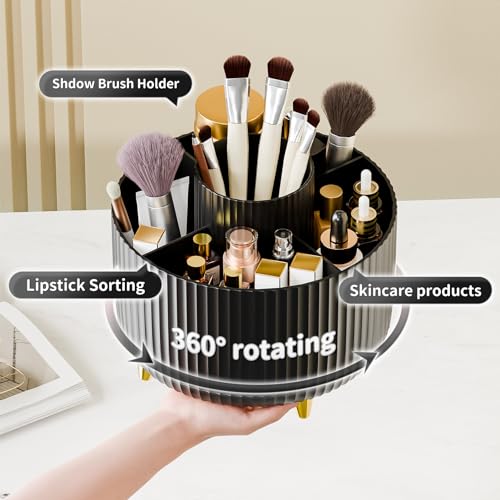 fanado 360° Rotate Makeup Brush Holder Organizer, Makeup Organizers Countertop, Makeup organization and Skincare Storage with Gift Box Packing for Vanity, Desktop, Bathroom (Black) - color: Black