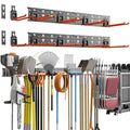 TORACK Garden Tool Organizer Wall Mount, Garage Folding Chair Storage Rack, Tools Rack for Shovels, Rakes, Broom, Ladders, Hooks for Keyhole Style Shelving Unit - style: 4 panels with 10 hooks