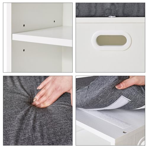 YMYNY Shoe Storage Bench with Cushion, 2 Tier Shoe Rack with Padded Seat, Adjustable Shoe Organizer Cabinet for Entryway, Living Room, Hallway, Closet, Bedroom, 15.4L*11W*16.54H, White, UHBD028W - color: White